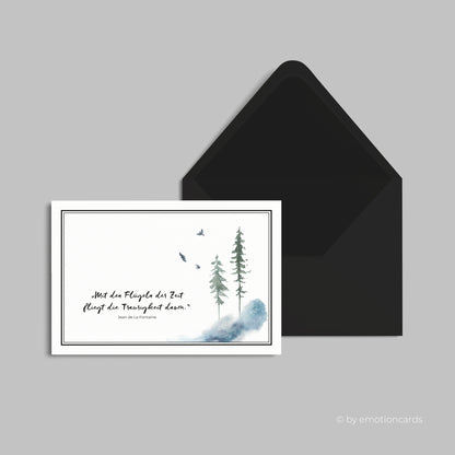 Trauerkarte | Mit den Flügeln der Zeit Bäume Aquarell "Jean de La Fontaine"