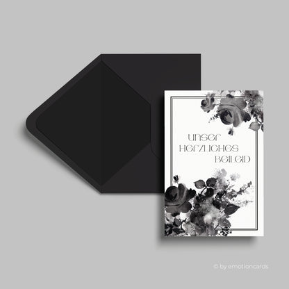 Trauerkarte | Herzliches Beileid - schwarze Rosen Aquarell