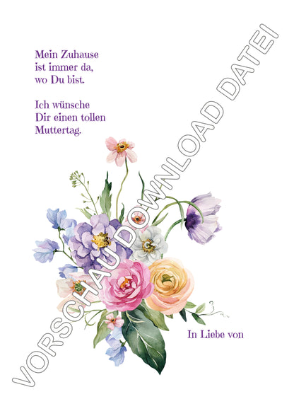 DIY Handabdruck zum Muttertag | Sommerbouquet lila