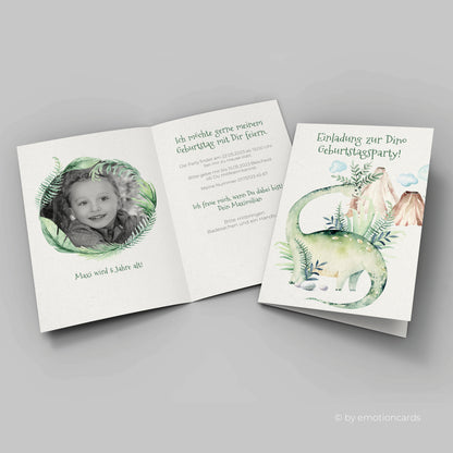 Einladungskarte zum Kindergeburtstag | Dinosaurier Klappkarte