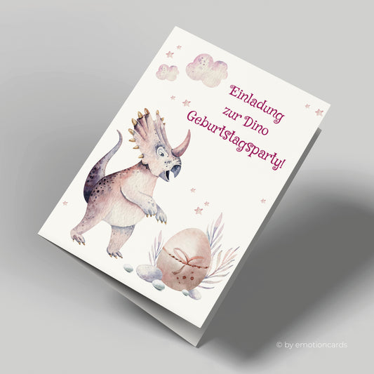 Einladungskarte zum Kindergeburtstag | Dinosaurier Triceratops Klappkarte