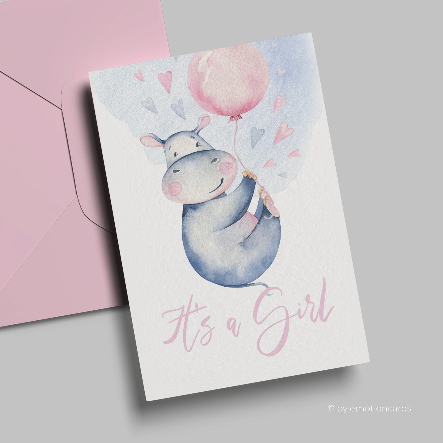 Geburtskarte | Happy Hippo Ballon - it´s a girl