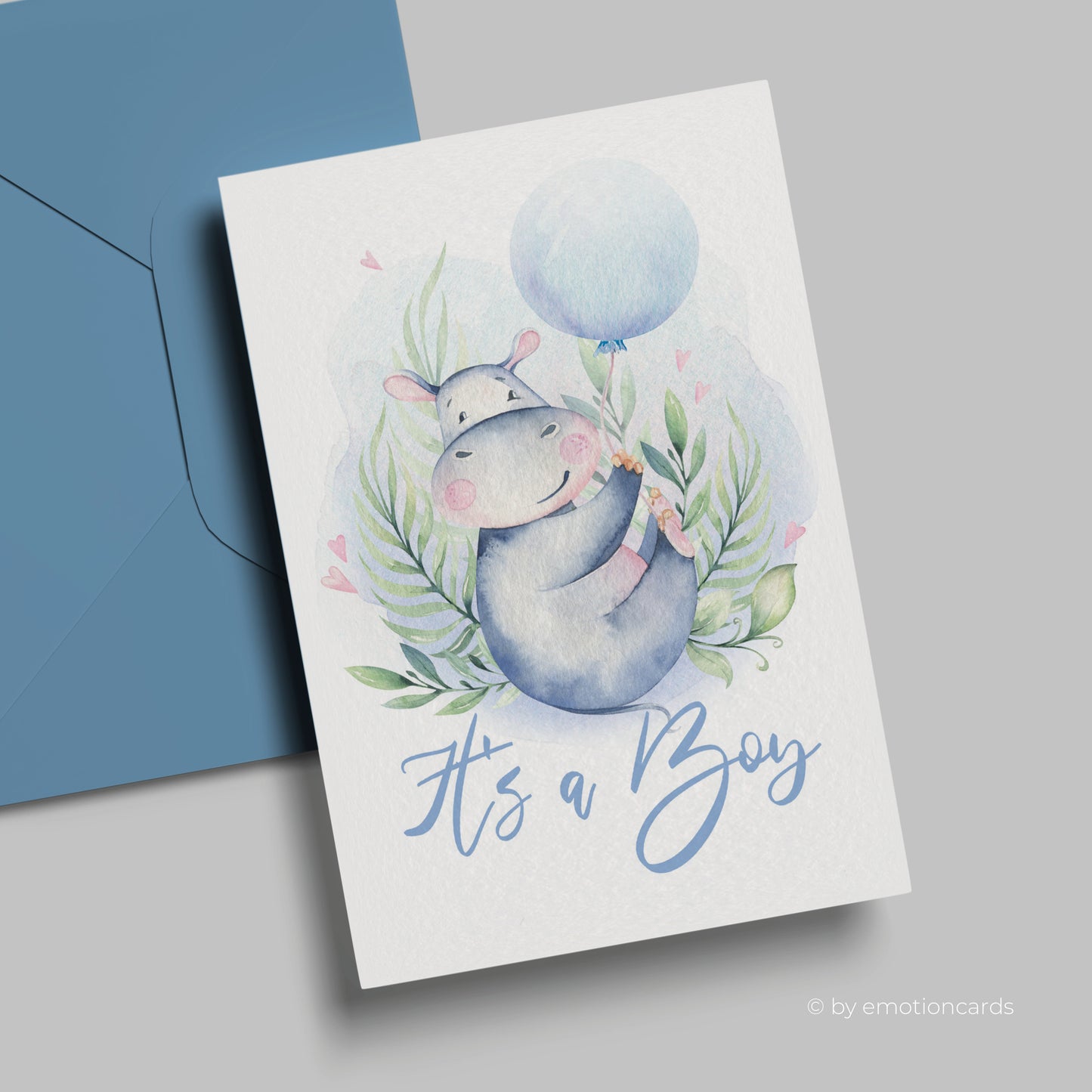 Geburtskarte | Happy Hippo mit Baby - it´s a boy