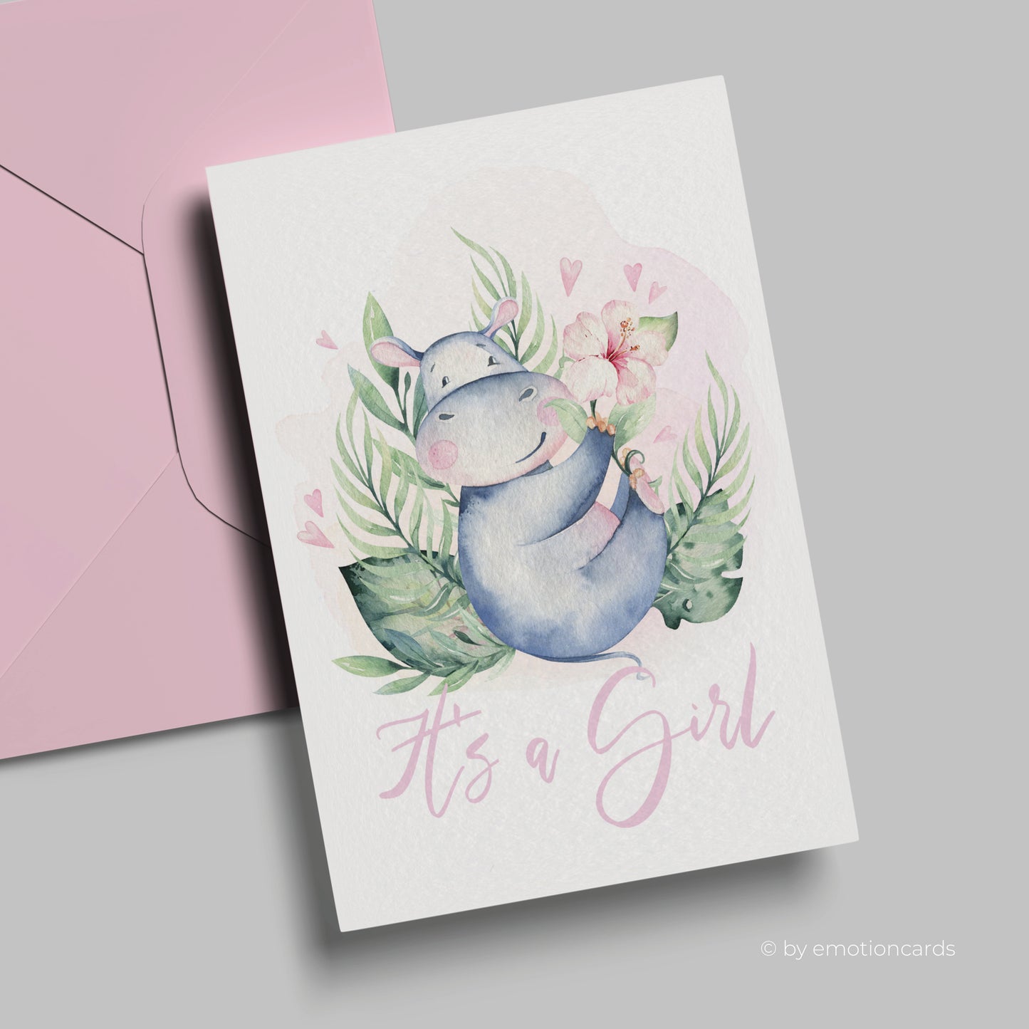Geburtskarte | Happy Hippo Hibiscus  - it´s a girl