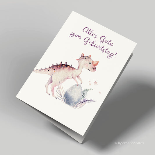 Geburtstagskarte | Dinosaurier mit Ei - Brombeere