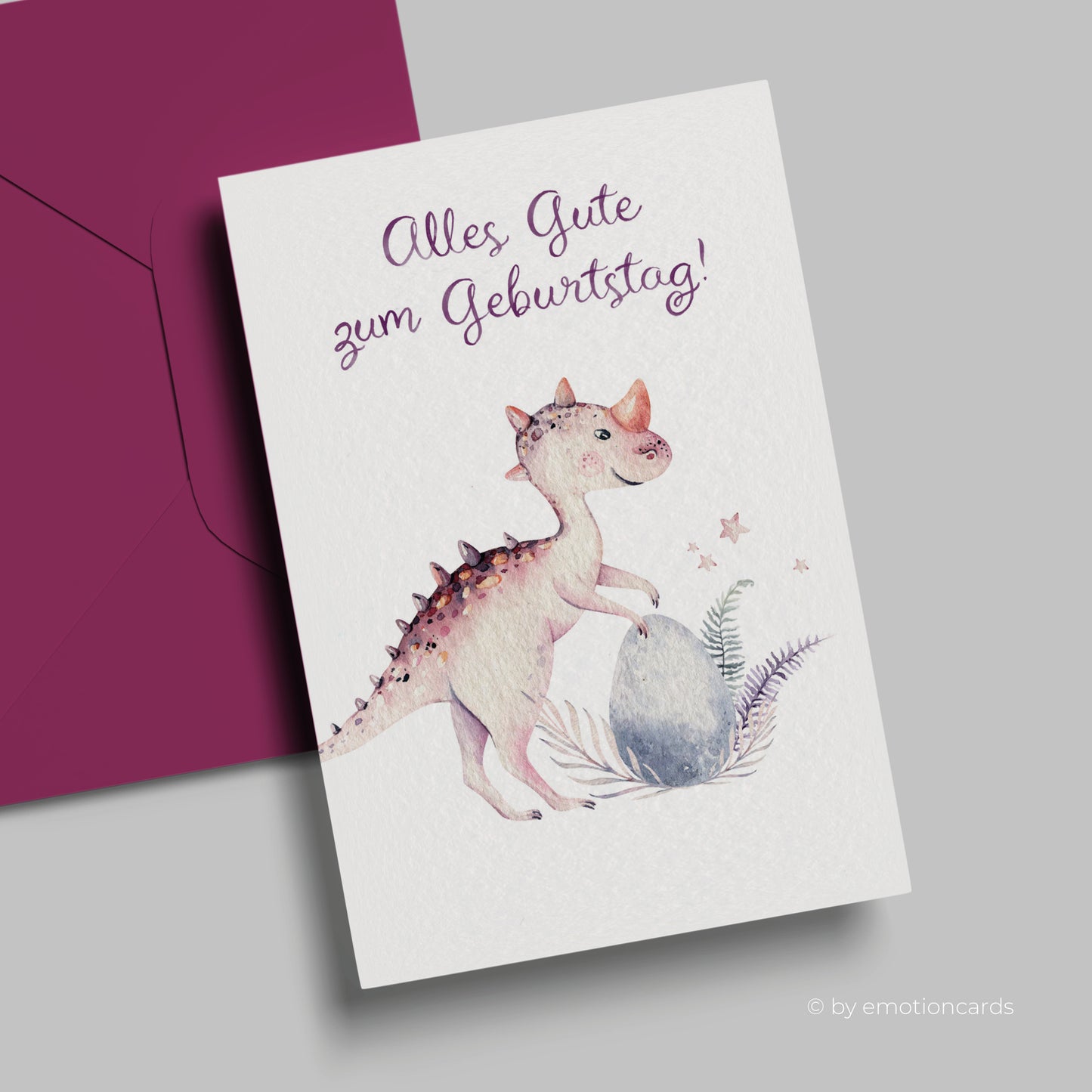 Geburtstagskarte | Dinosaurier mit Ei - Brombeere