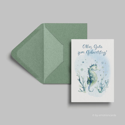 Geburtstagskarte | Seepferdchen grün