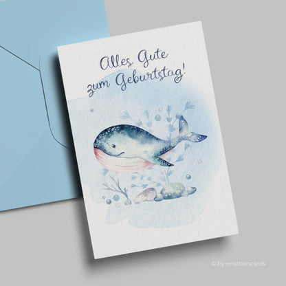 Geburtstagskarte | Süßer Baby Wal in blau