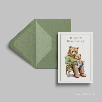 Geburtstagskarte | Papa & Baby Bär mit Geburtstagstorte