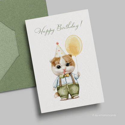 Geburtstagskarte | Party Kätzchen mit Luftballon