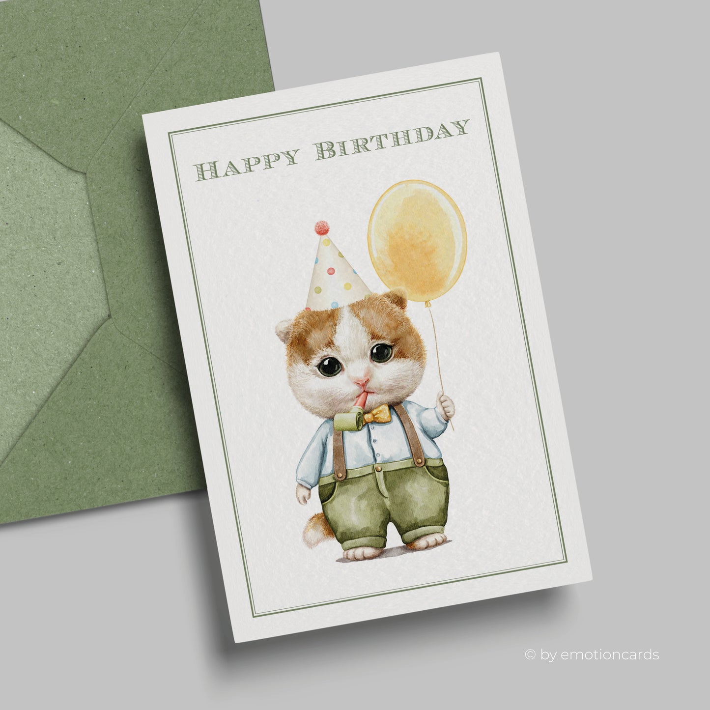 Geburtstagskarte | Party Kätzchen mit Luftballon