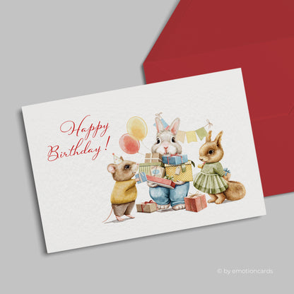 Geburtstagskarte | Happy Birthday Partycrew Maus, Hase & Eichhörnchen