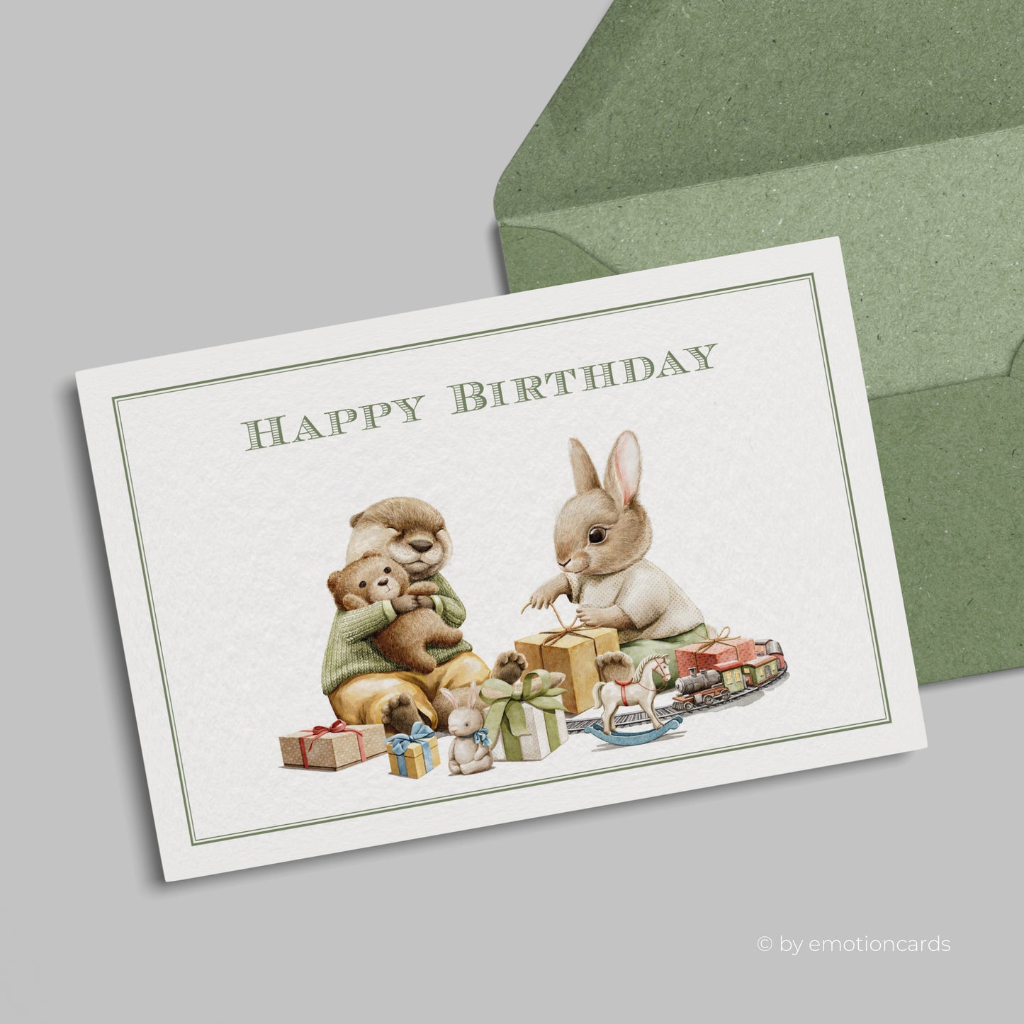 Geburtstagskarte | Happy Birthday Biber und Hase packen Geschenke aus