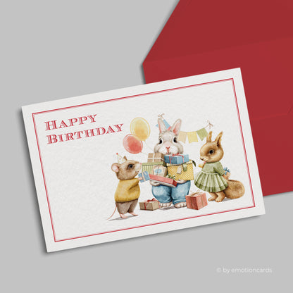 Geburtstagskarte | Happy Birthday Partycrew Maus, Hase & Eichhörnchen