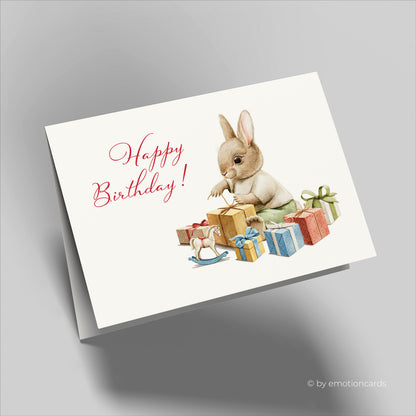 Geburtstagskarte | Hase im Geschenkeparadies
