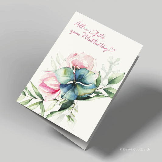 Muttertagskarte | Rosa Rose - Veilchen Aquarell
