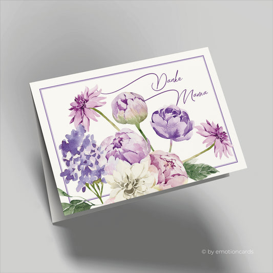 Muttertagskarte | Danke Mama rosa & lila Blumen