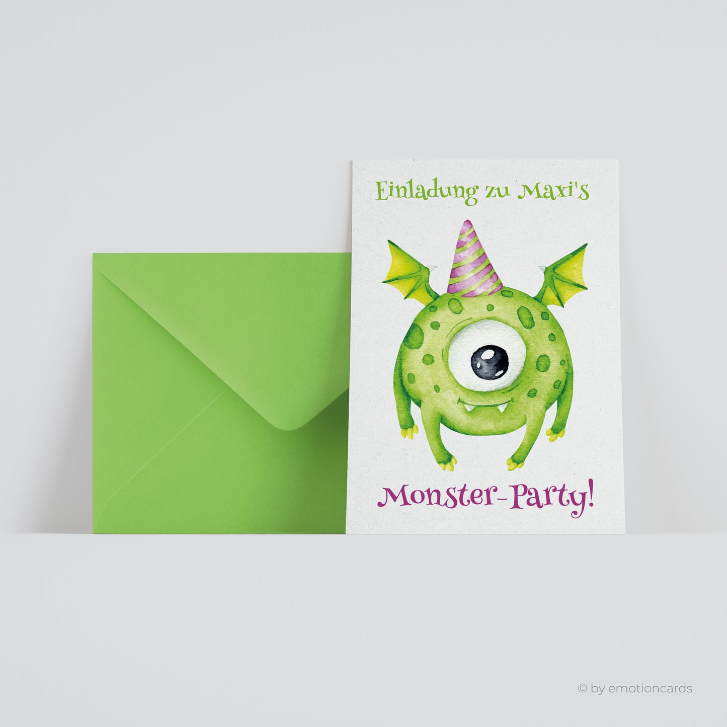 Einladungskarte zum Kindergeburtstag | Monsterparty Monster mit Party Hut