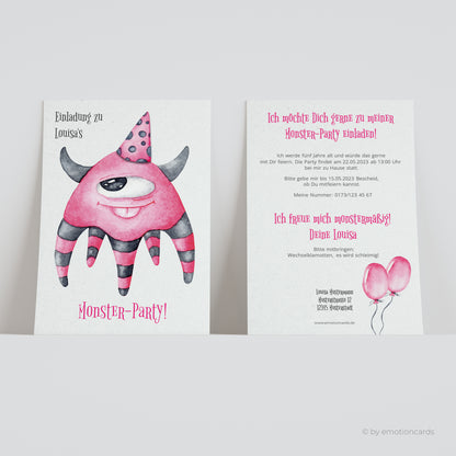 Einladungskarte zum Kindergeburtstag | Monsterparty Einauge Monster mit Partyhut