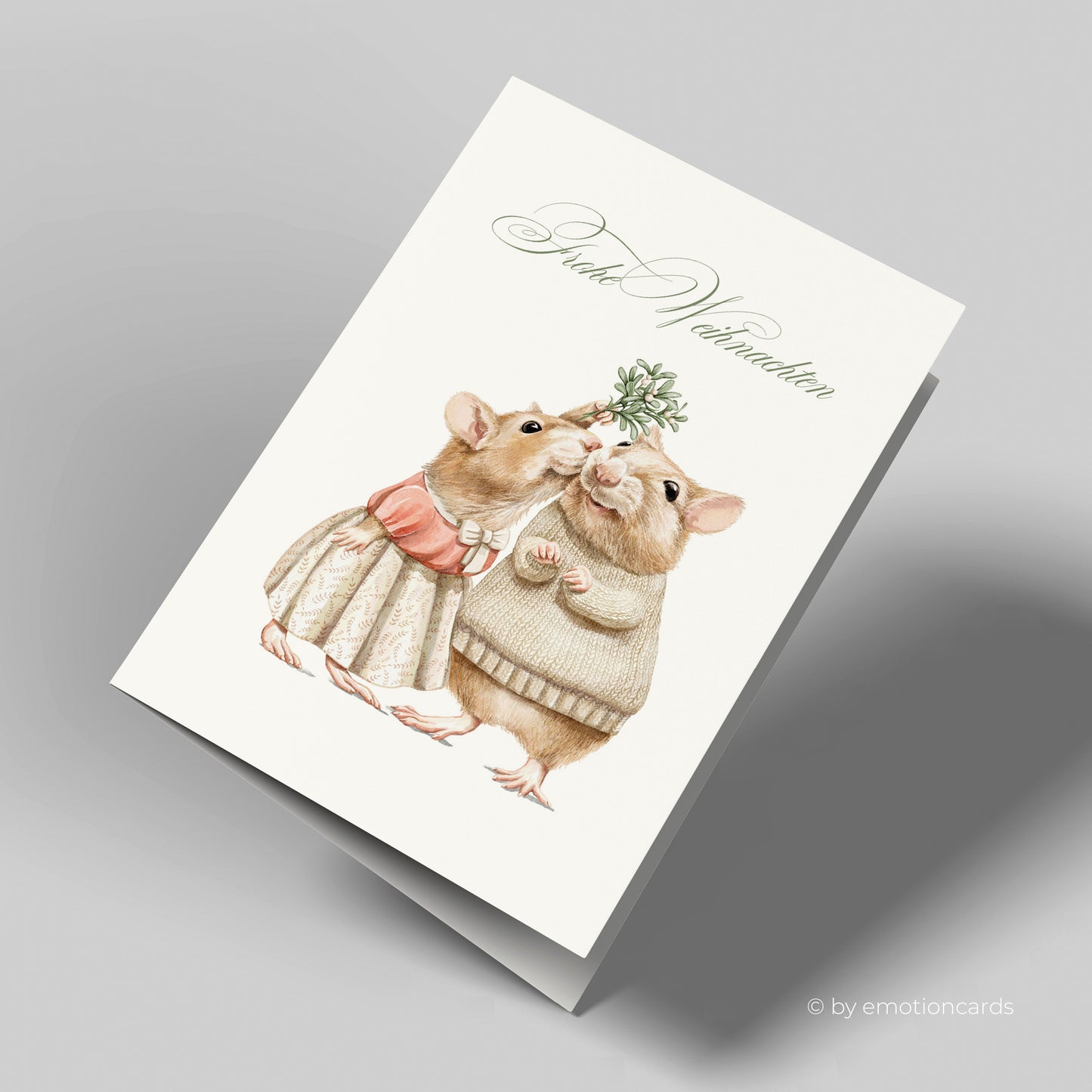 Weihnachtskarte | Küssende Mäuse unterm Mistelzweig