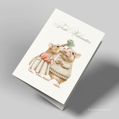 Weihnachtskarte | Küssende Mäuse unterm Mistelzweig