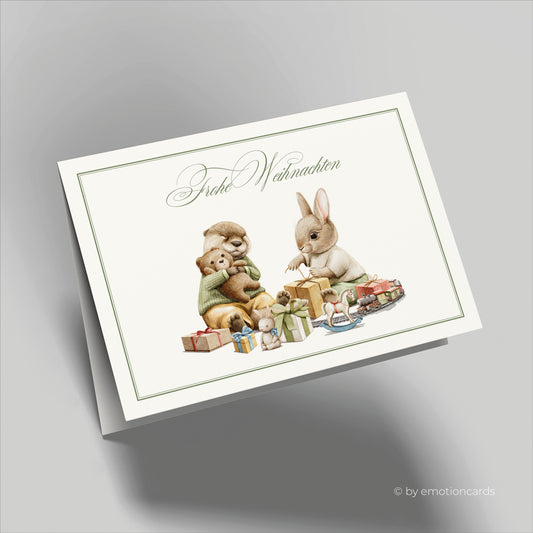 Weihnachtskarte | Biber & Hase feiern Bescherung