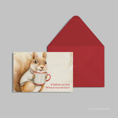 Weihnachtskarte | Squirell mit heißer Schokolade CloseUp