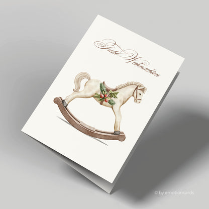 Weihnachtskarte | Schaukelpferd - grün