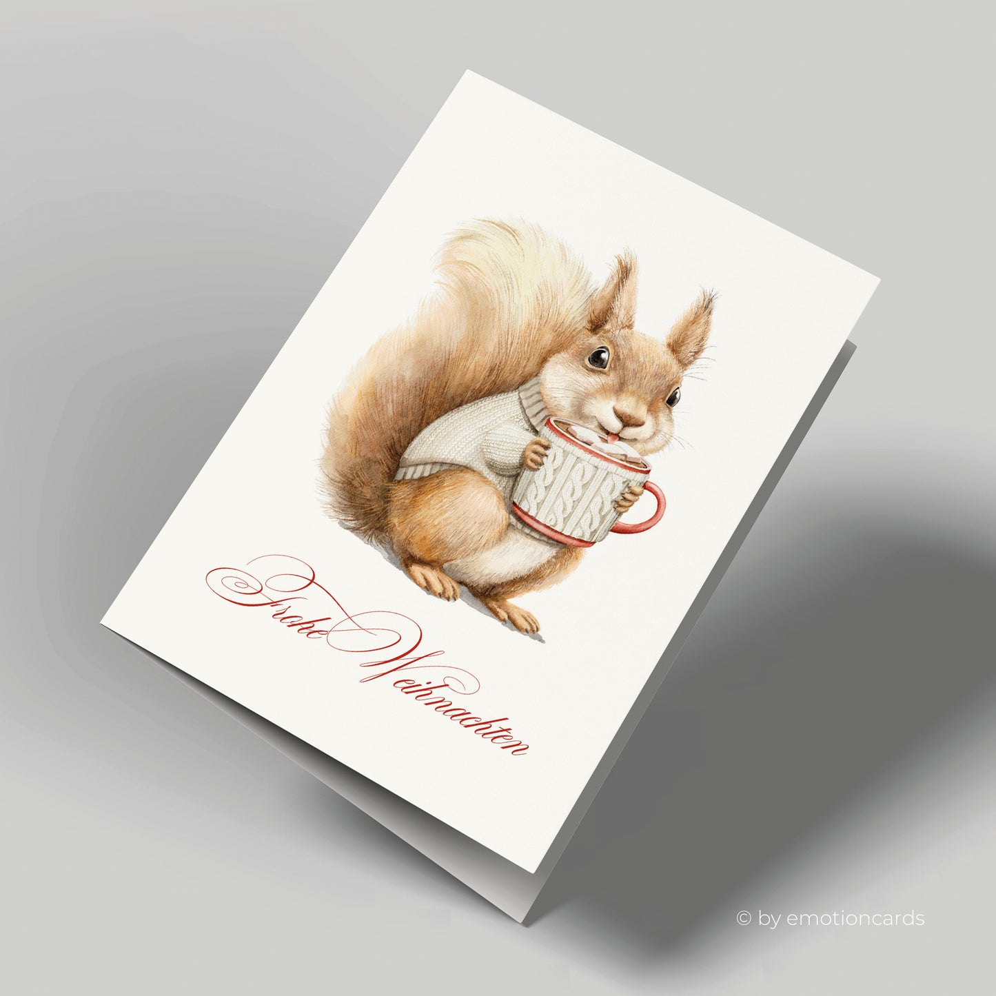 Weihnachtskarte | Squirell mit heißer Schokolade